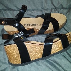 Bayton Black Strap Platform Sandals.